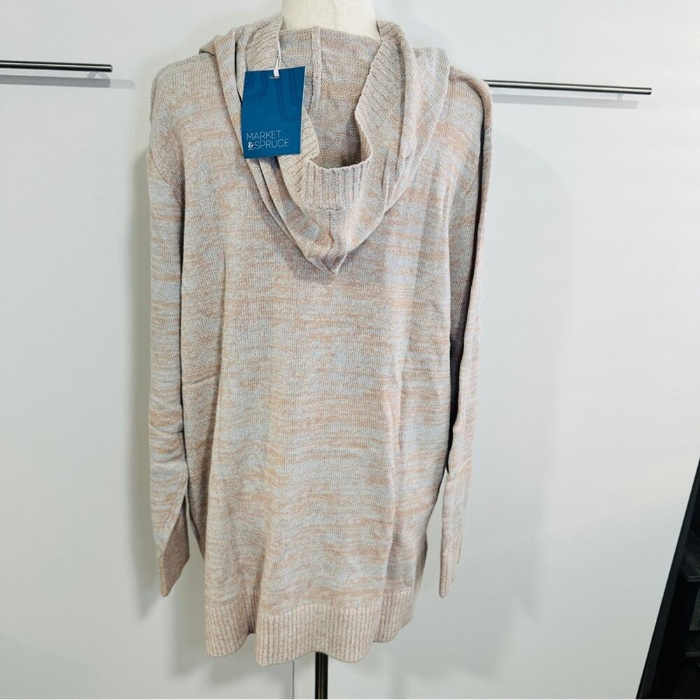 Market & Spruce Size 3X Casual Preppy Tan Neutral Cable Knit Hooded Sweater - Picture 3 of 11